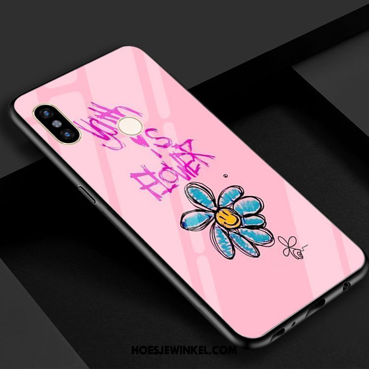 Xiaomi Mi 8 Hoesje Bloemen Mini Mobiele Telefoon, Xiaomi Mi 8 Hoesje Glas Blauw Beige