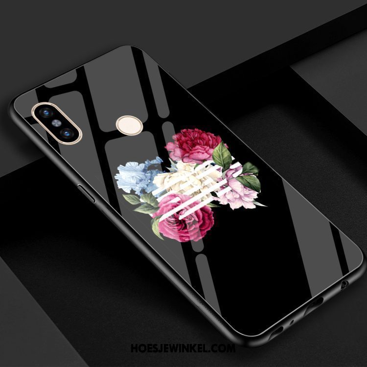 Xiaomi Mi 8 Hoesje Bloemen Mini Mobiele Telefoon, Xiaomi Mi 8 Hoesje Glas Blauw Beige