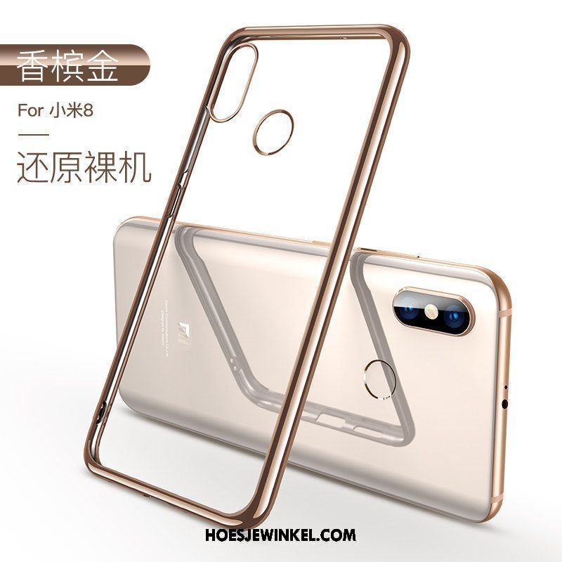 Xiaomi Mi 8 Hoesje Glas Zwart All Inclusive, Xiaomi Mi 8 Hoesje Trend Dun Beige