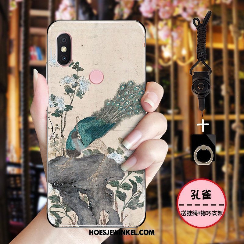 Xiaomi Mi 8 Hoesje Hoes Inkt Roze, Xiaomi Mi 8 Hoesje Zacht Chinese Stijl Beige