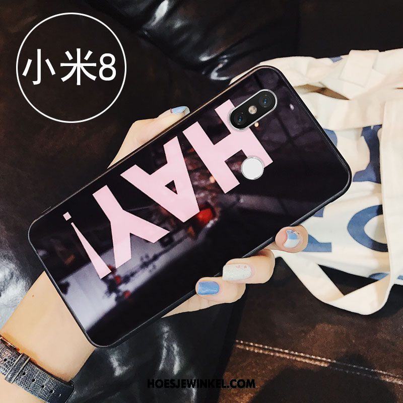 Xiaomi Mi 8 Hoesje Letter Eenvoudige Glas, Xiaomi Mi 8 Hoesje Anti-fall All Inclusive Beige