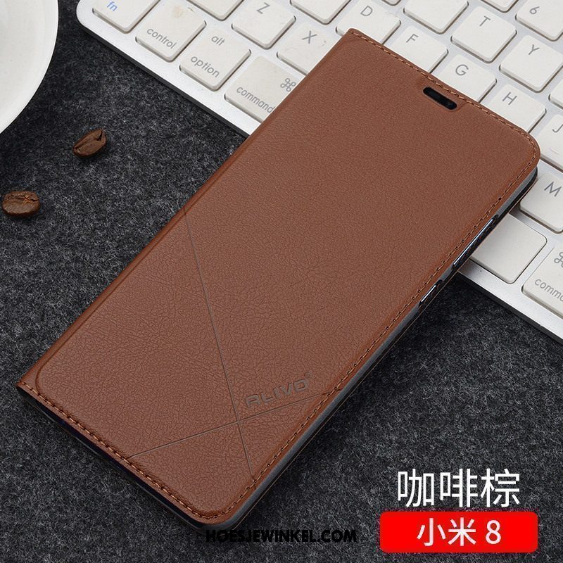 Xiaomi Mi 8 Hoesje Zwart Leren Etui Clamshell, Xiaomi Mi 8 Hoesje Anti-fall Mobiele Telefoon Beige