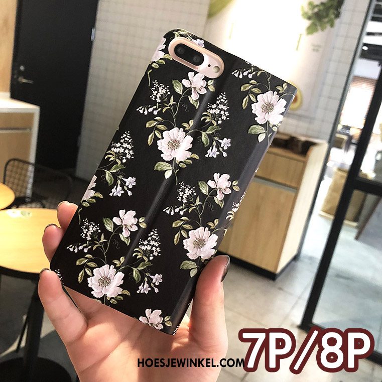 iPhone 7 Plus Hoesje Wit Folio Scheppend, iPhone 7 Plus Hoesje Bloemen Reliëf