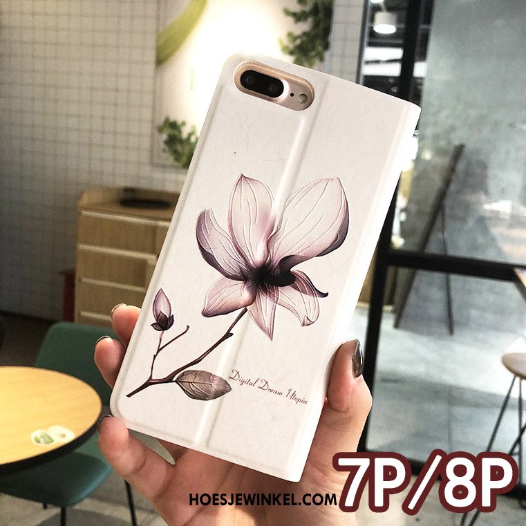 iPhone 7 Plus Hoesje Wit Folio Scheppend, iPhone 7 Plus Hoesje Bloemen Reliëf