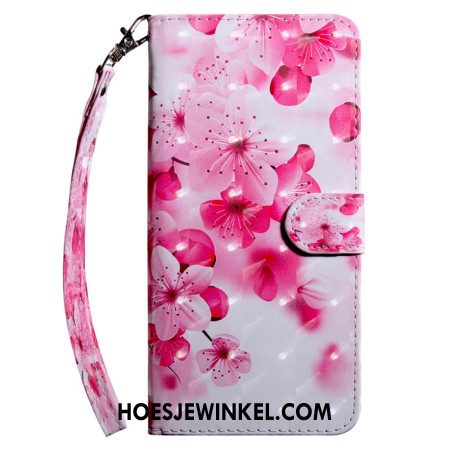 Bescherming Hoesje Samsung Galaxy A15 Rode Bloemen Met Riem