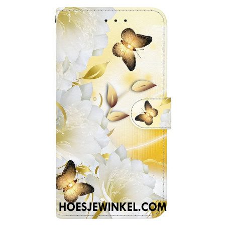 Bescherming Hoesje Samsung Galaxy A16 5g Gouden Vlinder En Witte Bloemen