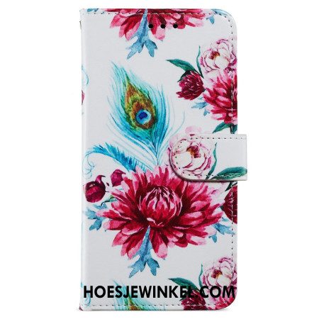 Bescherming Hoesje Samsung Galaxy A55 5g Rode Bloemen Met Riem