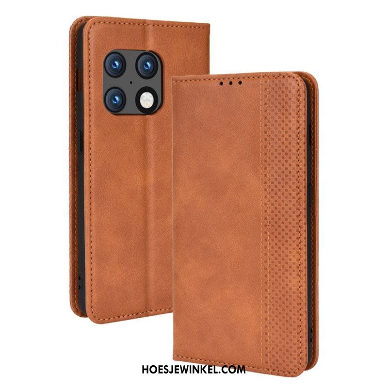 Bescherming Hoesje voor OnePlus 10 Pro 5G Folio-hoesje Gestileerd Vintage Leereffect