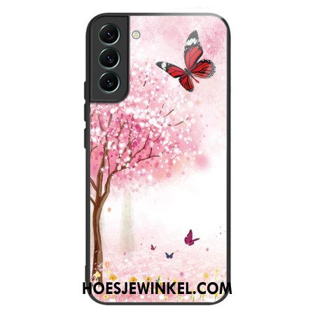 Case Hoesje Samsung Galaxy S24 5g Telefoonhoesje Kersenbloesems Van Gehard Glas