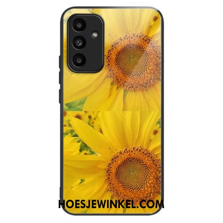 Cover Hoesje Samsung Galaxy A15 5g Telefoonhoesje Zonnebloemen Van Gehard Glas