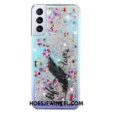 Cover Hoesje Samsung Galaxy S24 Plus 5g Telefoonhoesje Vloeibare Glitter En Veren