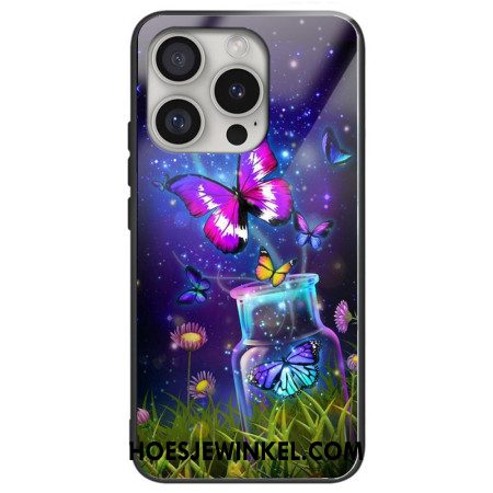 Cover Hoesje iPhone 16 Pro Max Telefoonhoesje Fles Van Gehard Glas En Vlinders