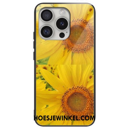 Cover Hoesje iPhone 16 Pro Max Telefoonhoesje Zonnebloem Gehard Glas