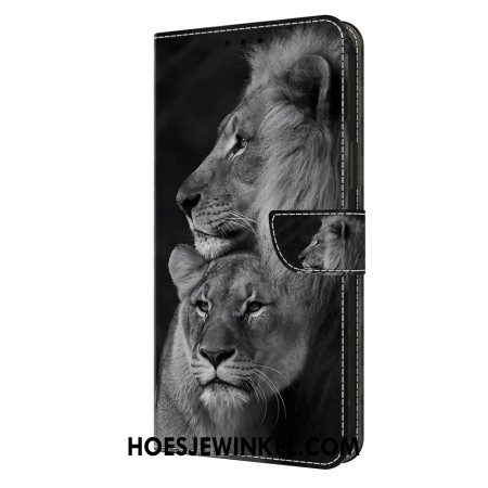 Flip Case Leren Oppo A98 5g Paar Leeuwen