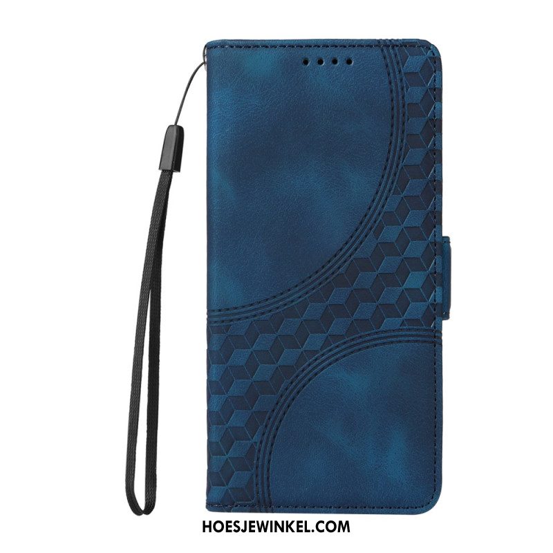 Flip Case Leren Oppo Reno 12f 5g Blokjespatroon Met Bandjes