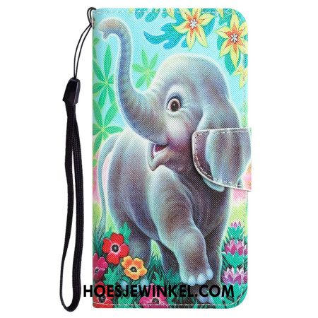 Flip Case Leren Samsung Galaxy A55 5g Olifant Met Riem