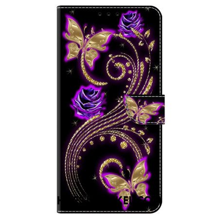 Flip Case Leren Samsung Galaxy A55 5g Violette Bloemen En Vlinders