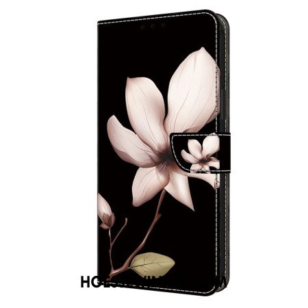 Flip Case Leren Samsung Galaxy S24 5g Roze Bloem Op Zwarte Achtergrond