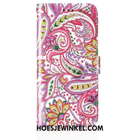 Flip Case Leren Samsung Galaxy S24 5g Roze Bloemmotief Met Riempje