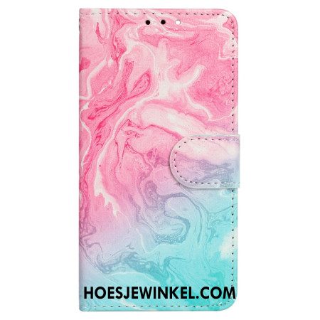 Flip Case Leren Samsung Galaxy S24 Fe Roze En Groen Marmer