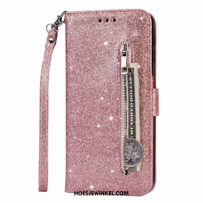 Flip Case Leren Samsung Galaxy S24 Plus 5g Portemonnee Met Glitters