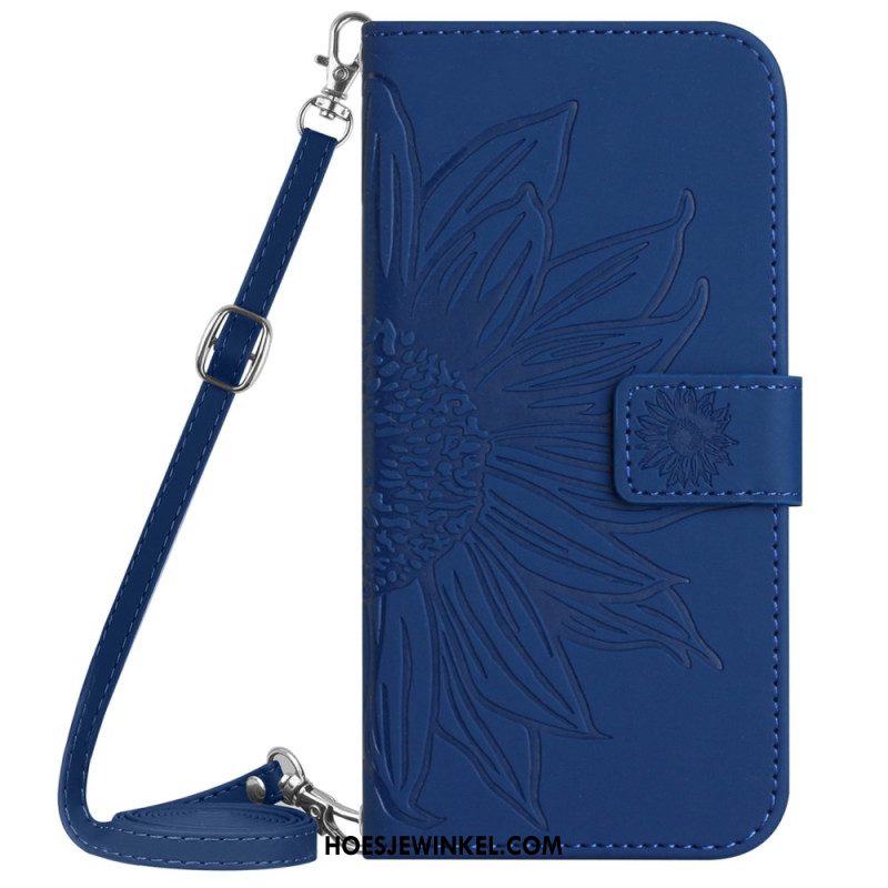 Flip Case Leren Sony Xperia 10 Vi Zonnebloem Schouderband