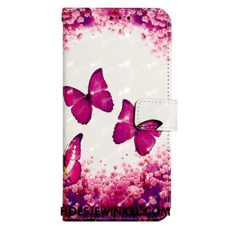 Flip Case Leren Xiaomi Redmi Note 13 4g Roze Vlinders Met Riem