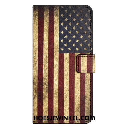 Flip Case Leren Xiaomi Redmi Note 13 4g Vintage Amerikaanse Vlag