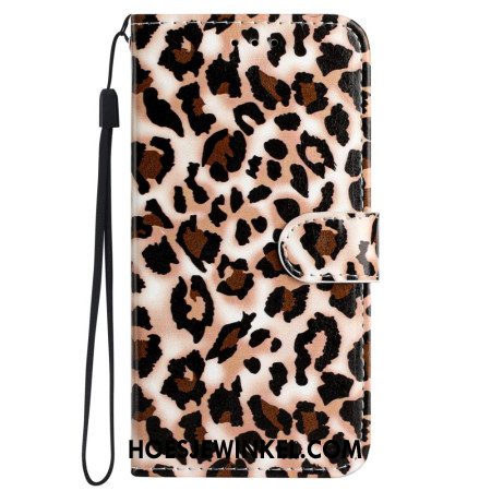 Flip Case Leren iPhone 16 Luipaardpatroon Met Riempje