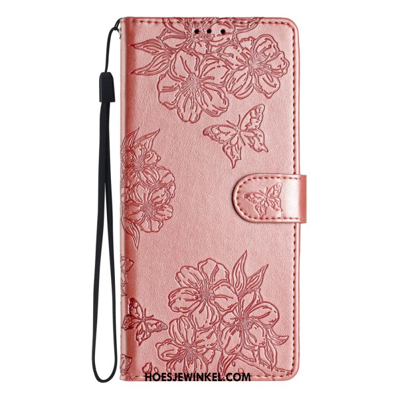 Flip Case Leren iPhone 16 Patroon Met Vlinders En Bloemen