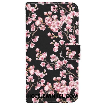 Flip Case Leren iPhone 16 Vastgebonden Pruimenbloesems