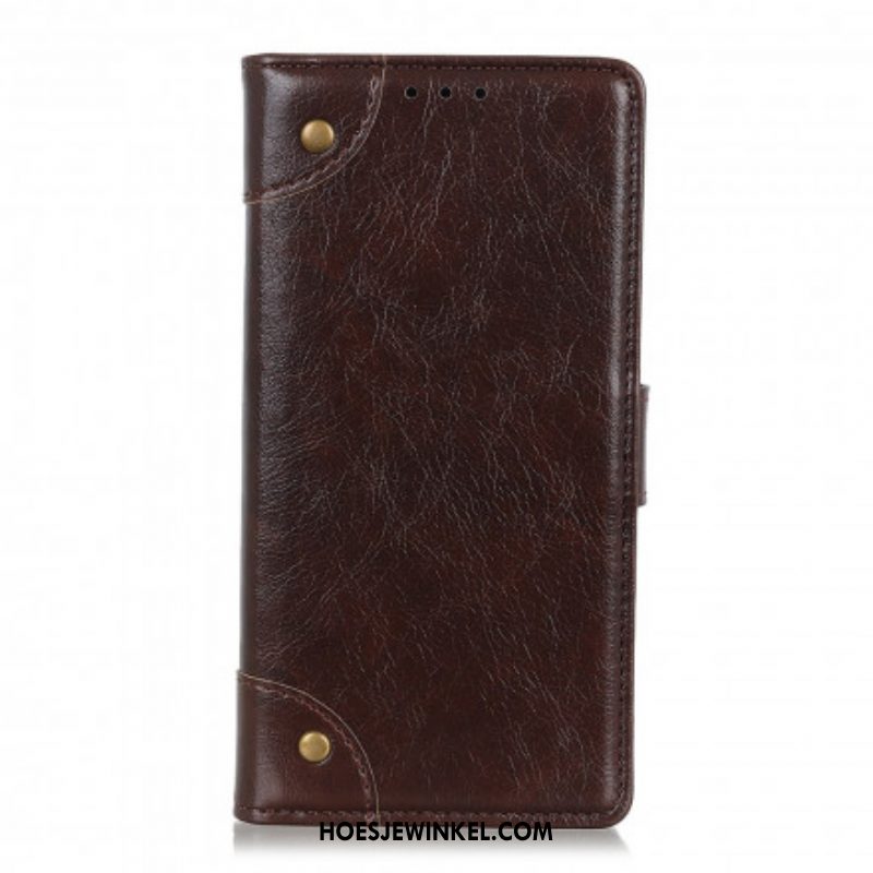 Flip Case voor Xiaomi Redmi Note 10 5G Stijl Nappa Lederen Vintage Klinknagels