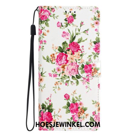 Folio-hoesje Oppo A98 5g Rode Bloemen Met Riem