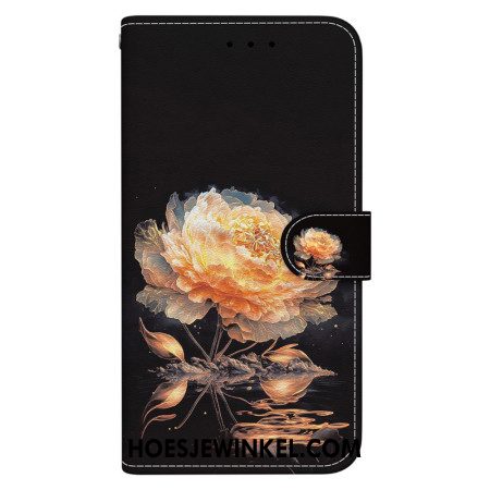 Folio-hoesje Oppo Reno 12 5g Telefoonhoesje Gouden Pioen Met Riem