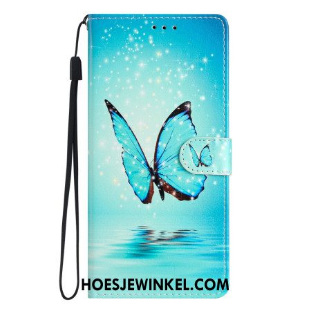 Folio-hoesje Samsung Galaxy A15 5g Telefoonhoesje Blauwe Vlinder Met Riem