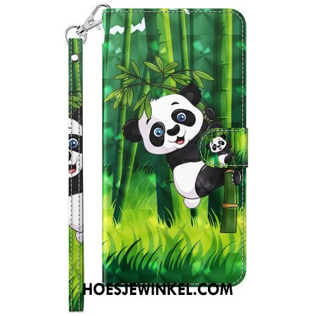 Folio-hoesje Samsung Galaxy A15 Telefoonhoesje Bamboe Panda Met Riem