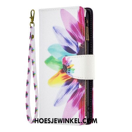 Folio-hoesje Samsung Galaxy S24 5g Telefoonhoesje Portemonnee Met Aquarelbloemen En Riem