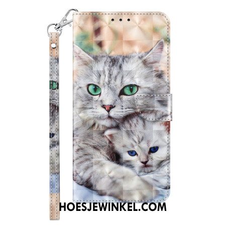 Folio-hoesje Samsung Galaxy S24 5g Telefoonhoesje Twee Witte Katten Met Riemen