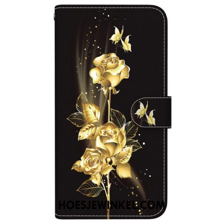 Folio-hoesje Samsung Galaxy S24 Fe Gouden En Roze Vlinders Met Riem