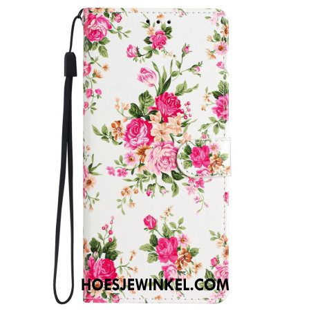 Folio-hoesje Samsung Galaxy S24 Plus 5g Rode Bloemen Met Riem