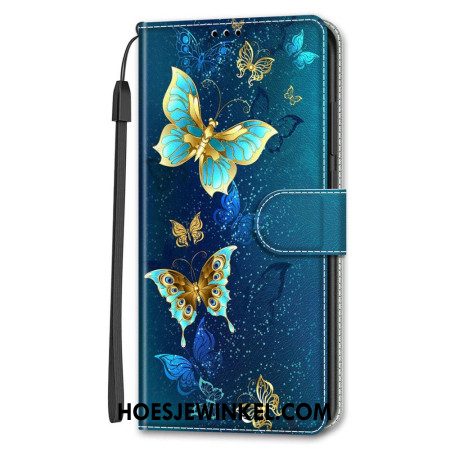 Folio-hoesje Samsung Galaxy S24 Ultra 5g Telefoonhoesje Twee Vlinders Met Riempje