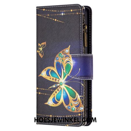 Folio-hoesje Xiaomi Redmi Note 13 Pro 4g Telefoonhoesje Strass Vlinder Portemonnee Met Riem