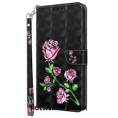 Folio-hoesje Xiaomi Redmi Note 13 Pro Plus 5g Telefoonhoesje Roze Bloemen Met Riem