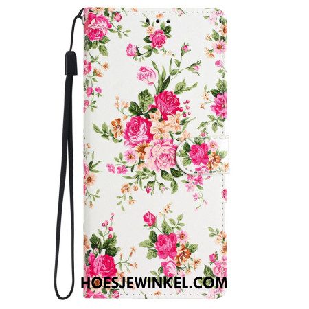 Folio-hoesje iPhone 16 Plus Telefoonhoesje Rode Bloemen Met Riem