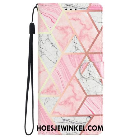 Folio-hoesje iPhone 16 Plus Telefoonhoesje Roze Marmer Met Riem