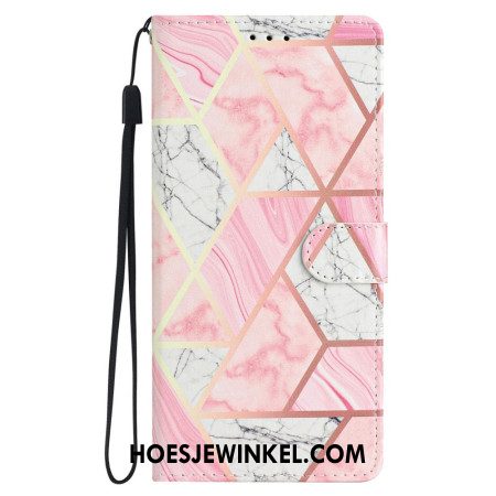 Folio-hoesje iPhone 16 Pro Max Roze Marmer Met Riem