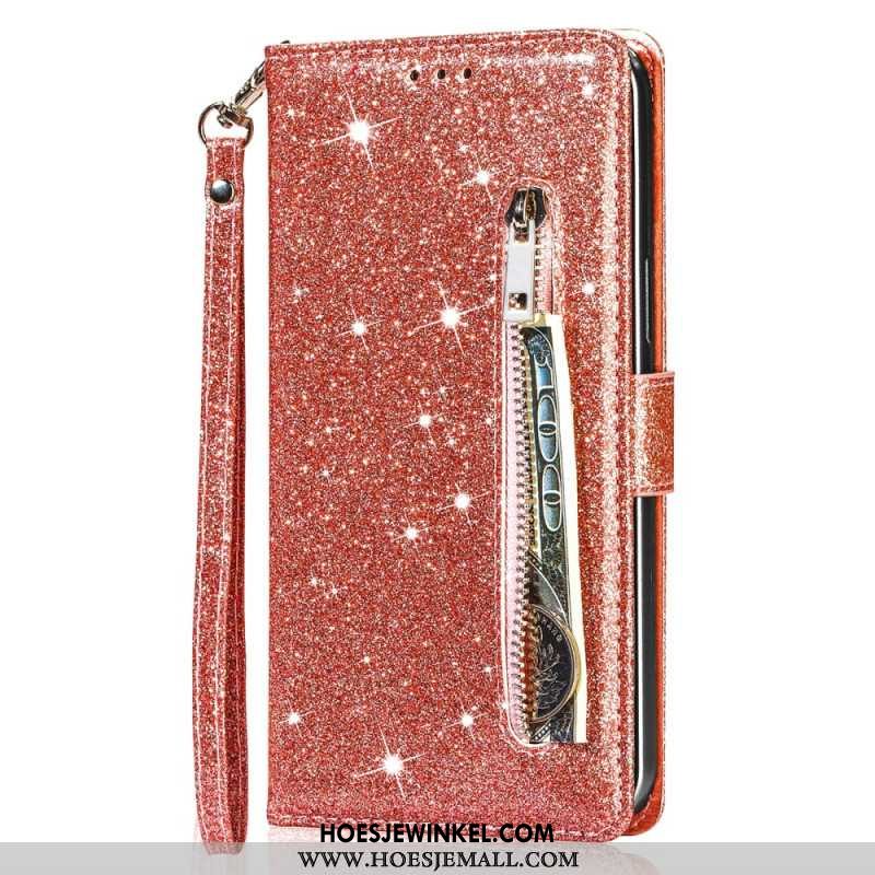 Folio-hoesje iPhone 16 Pro Max Zak Met Glitterrits