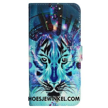 Folio-hoesje iPhone 16 Pro Telefoonhoesje Wolfpatroon Met Riem