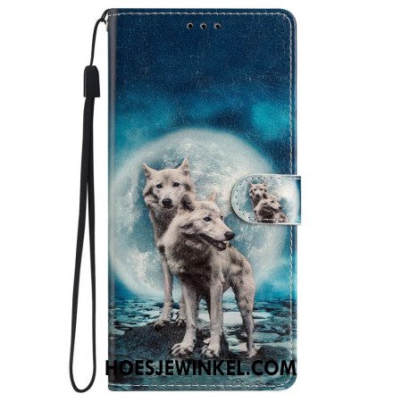 Folio-hoesje iPhone 16 Twee Lanyard-wolven