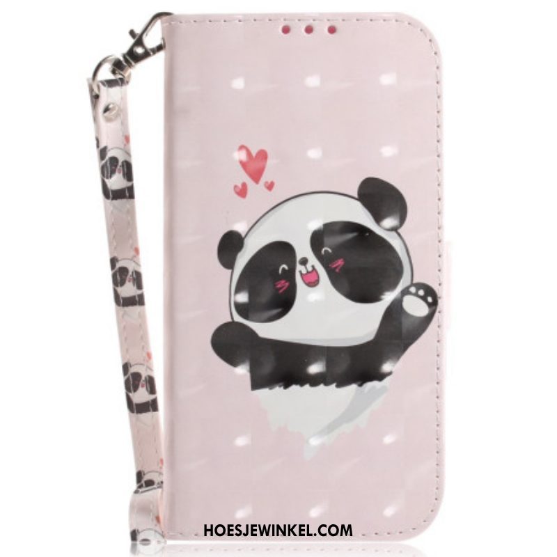 Folio-hoesje voor Moto G73 5G Met Ketting Panda Love Met Sleutelkoord